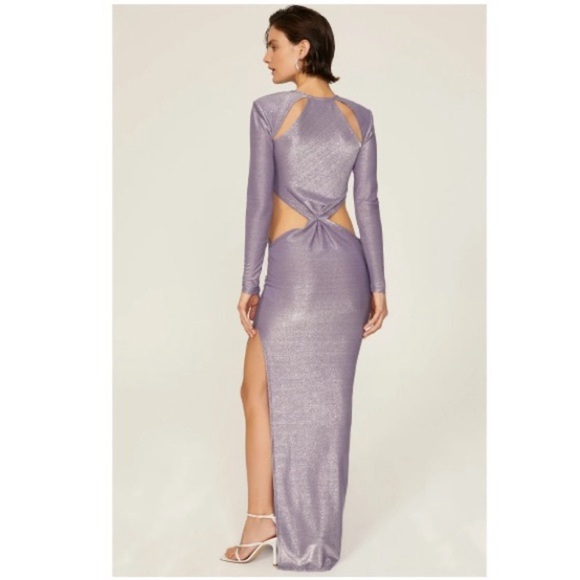 Bronx and Banco Amara Cut-Out Slit Gown Maxi Dress Formal Metallic Purple 12 - Picture 3 of 14